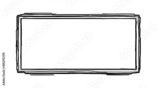 A simple black and white vector graphic of a rectangular frame with a rough outline