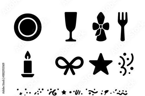 Elegant Table Icons. Classy birthday table setup. Filled icon set of Classy birthday table setup: gold-style