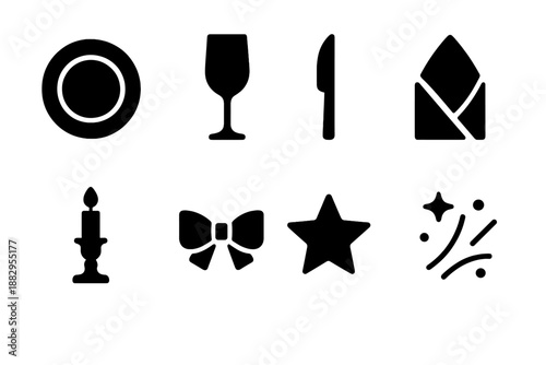 Elegant Party Table Icons. Elegant party table icons. Filled icon set of Elegant party table icons: plate line