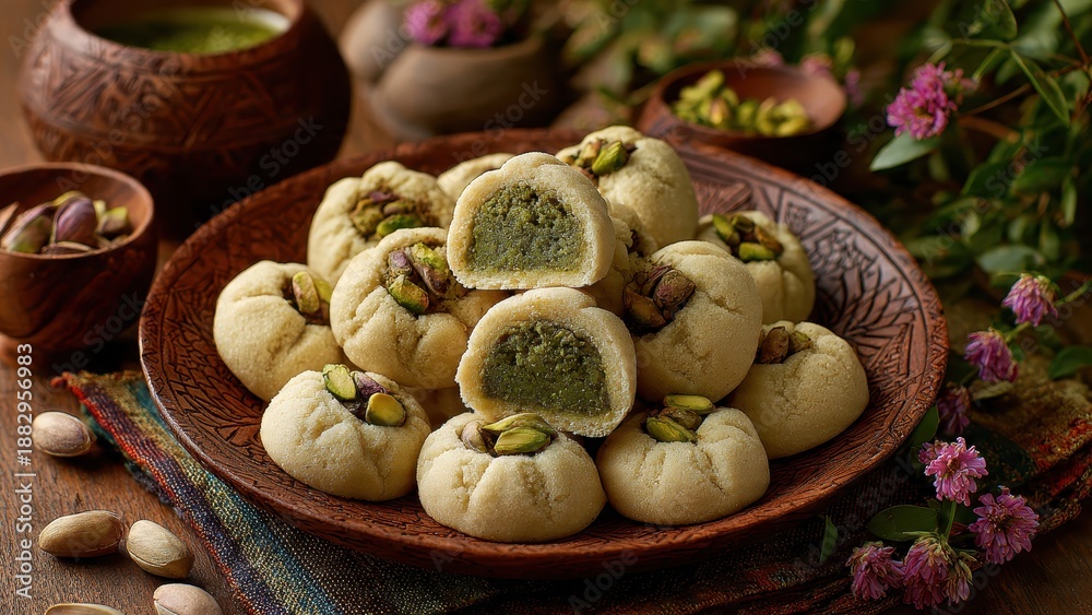 Fototapeta premium Pistachio Ma’amoul with Mahlab & Cardamom