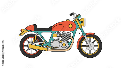 Vibrant Cafe Racer Motorcycle Illustration with Retro Aesthetic.