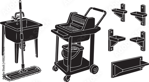 Cleaning cart with bucket and mop equipment