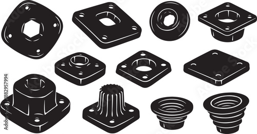 Industrial parts and components in black and white