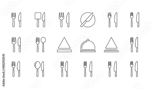 Minimal Cutlery Icons Vector. Fork and Knife Set