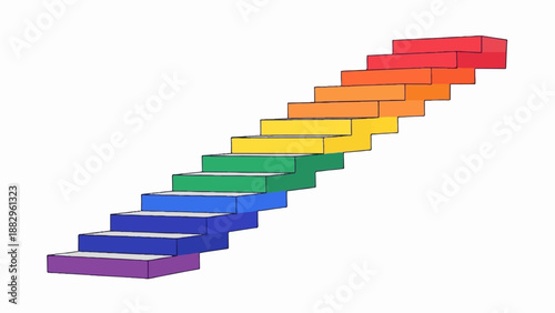 Rainbow colored steps ascend diagonally against a white background