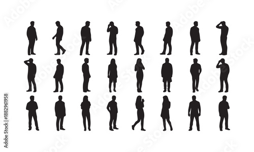 Silhouettes of people including a man, a woman, and a woman in a bikini