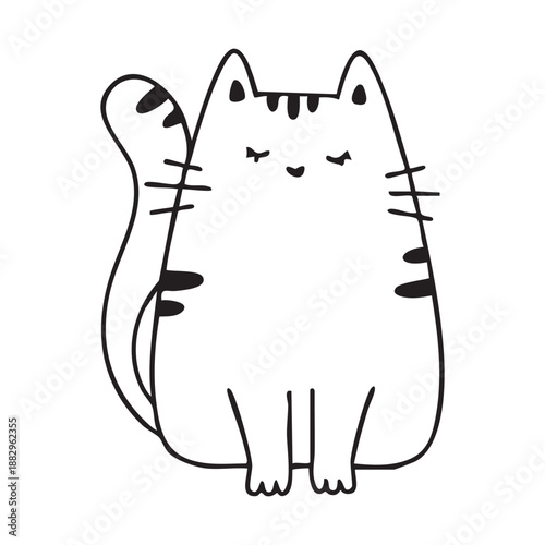 Cute and funny cats doodle line illustration. Cartoon cat or kitten characters design with outline style.