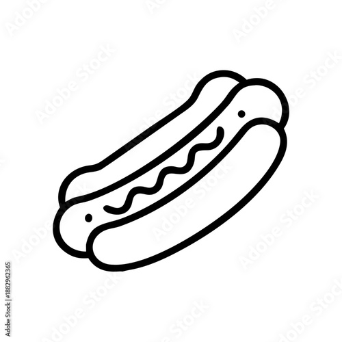 Hot dog with mustard in simple line art style  