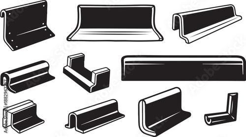 Various Black Metal Edge Profiles and Trims Illustration Set