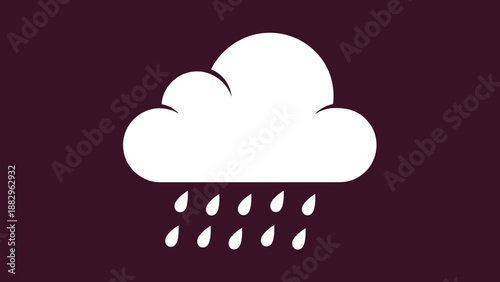 White Cloud with Raindrops Icon on Dark Background.