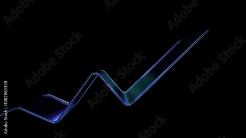 Tableau sur toile Abstract glass growth line moving up on a black background, 3d render