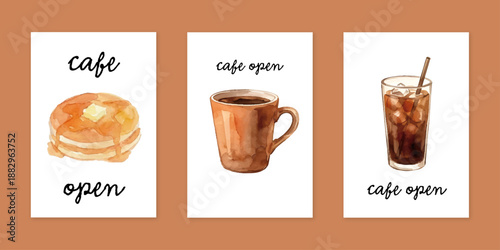 Watercolor-Style Cafe Illustration Card Set／カフェ・コーヒー・スイーツ