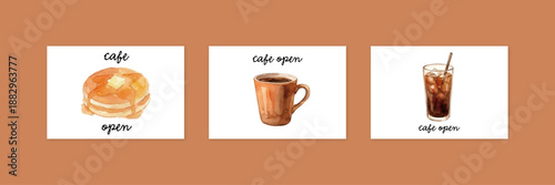 Watercolor-Style Cafe Illustration Card Set／カフェ・コーヒー・スイーツ