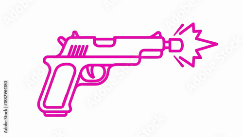 Pink line art pistol with muzzle flash