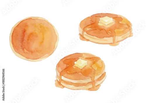 Watercolor-style cafe hotcakes／ホットケーキ