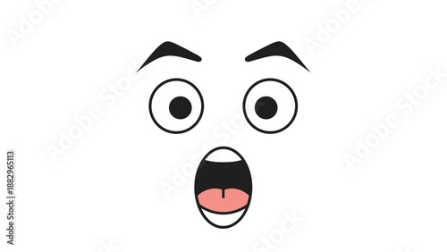 Simple cartoon face with a shocked expression featuring wide open eyes and mouth on a plain white background for funny designs.