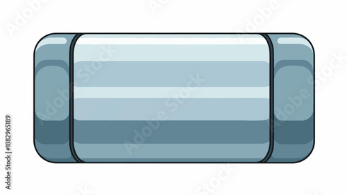 Pixelated metallic capsule shape with rounded ends and horizontal banding