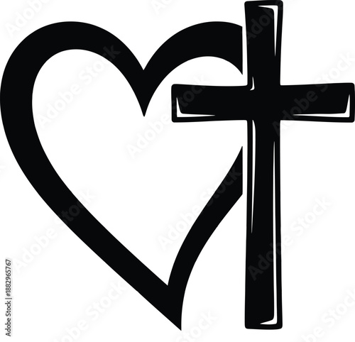Heart And Cross Christian Faith Symbol Illustration