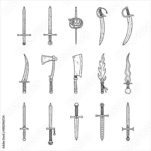 Collection Of Ancient Weapons And Tools Flat Design Vector Illustration