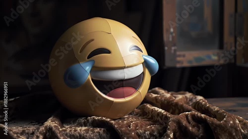 Laughing Face Emoji With Tears Realistic Textured And Sewn Design On Velvet Fabric
