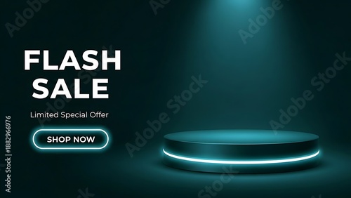 Wallpaper Mural Flash sale banner with neon glow product podium for limited special offers and shopping Torontodigital.ca
