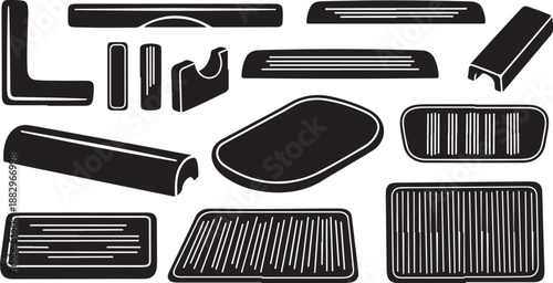 Various black metal profiles and sheets illustration set