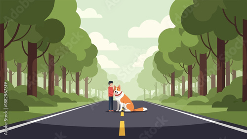 Person and dog on a forest road