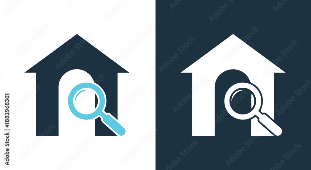Naklejka premium House icons with magnifying glass