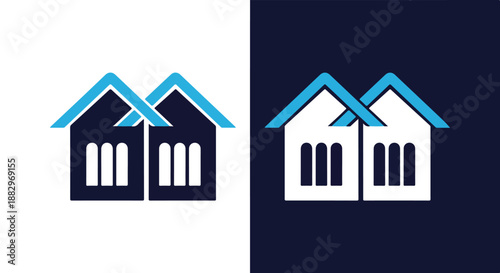 Simplified house icon with blue roof