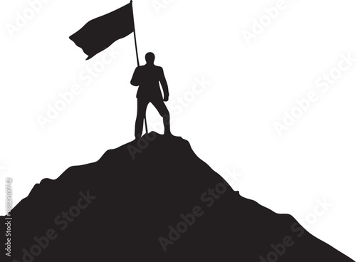 Mountain Victory Silhouette Hiker on Mountain Peak