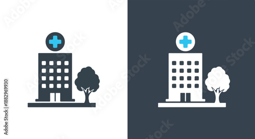 Hospital building with medical symbol