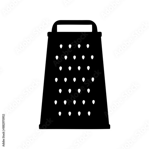 black and white graphic of a kitchen grater with handle