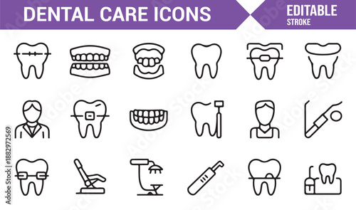 Dentistry treatment and care icons minimal vector style