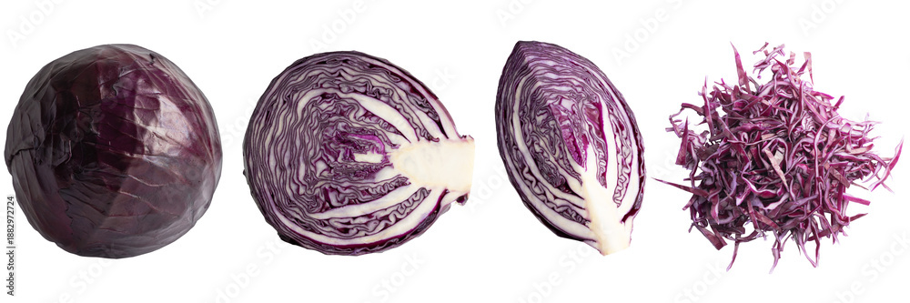 Fototapeta premium set of red cabbage isolated on transparent background png