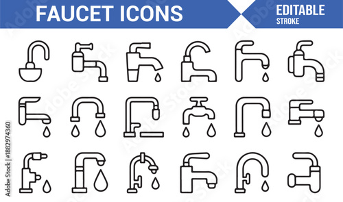 Modern and classic faucet icons editable vector set