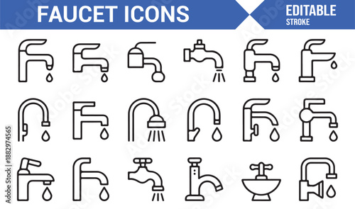 Bathroom and kitchen faucet icons set isolated on white