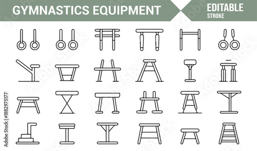 Gymnastics equipment outline icons editable vector collection