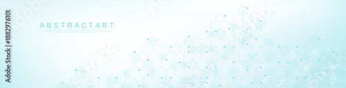 Modern health care or medical background design. Health care innovation concept. Horizontal header web banner. Abstract geometric background with hexagon shapes for medicine, science, chemistry.