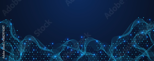 Molecular abstract structure and genetic engineering DNA. Healthcare and medicine background concept. Scientific research background. Wave flow. Innovation pattern. Vector illustration.