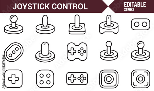 Joystick and game controller outline icons editable vector set