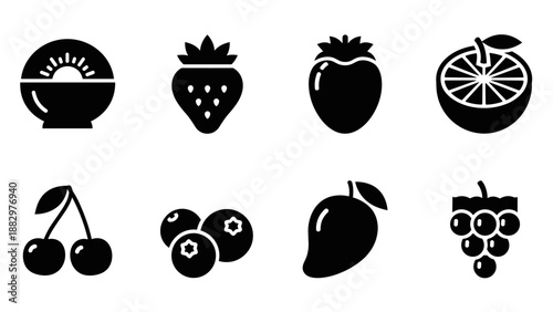 Bold fruit icons collection: simple and modern silhouette designs