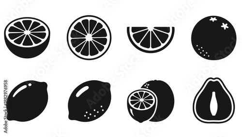 Fruit silhouettes: citrus icons featuring lemon, orange, and grapefruit slices