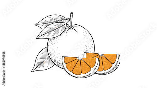Hand-drawn citrus fruit design with orange slices and leaves
