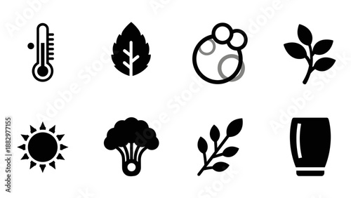 Minimalist nature and eco icons set in black and white