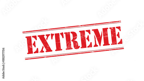 Grunge stamped extreme text with red letters on white background
