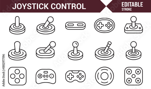 Arcade joystick and gamepad line icons editable vector