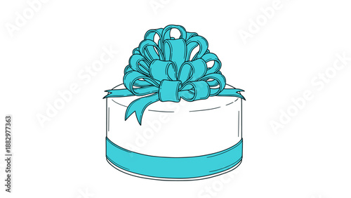 Elegant line art gift box with ribbon and bow in blue accent