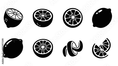 Black and white citrus fruit icons: lemon and orange silhouettes