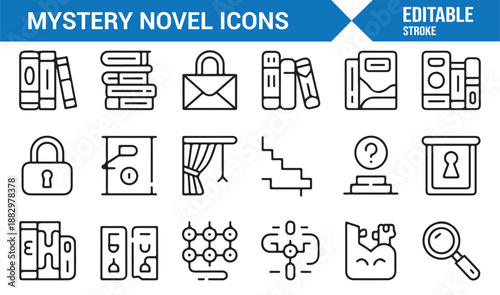 Mystery novel outline icons editable vector collection