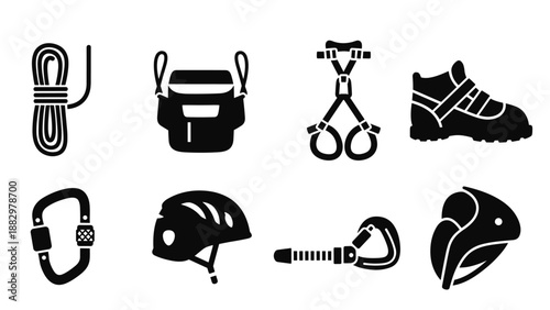 Essential climbing gear icons: safety equipment and accessories